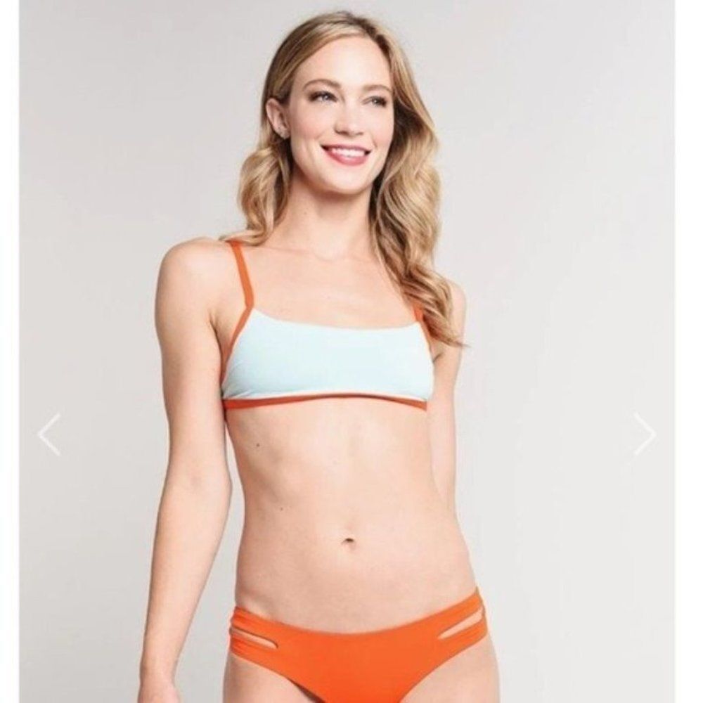L Space Genna Top Color Block Spaghetti Strap Bikini Top sz D‎